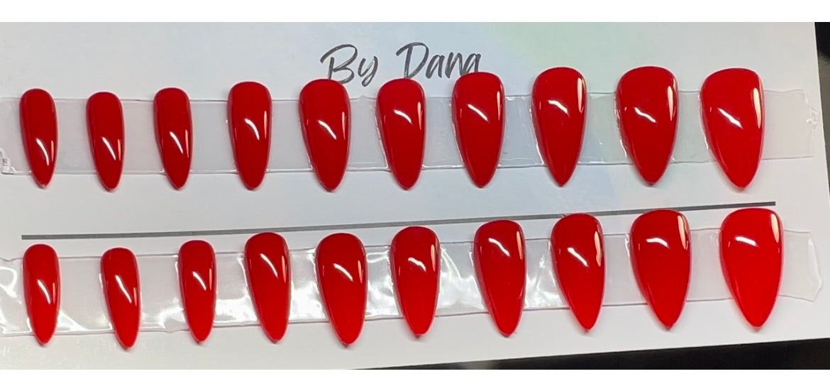 Gorgeous hand painted Red Short Stiletto Nails.