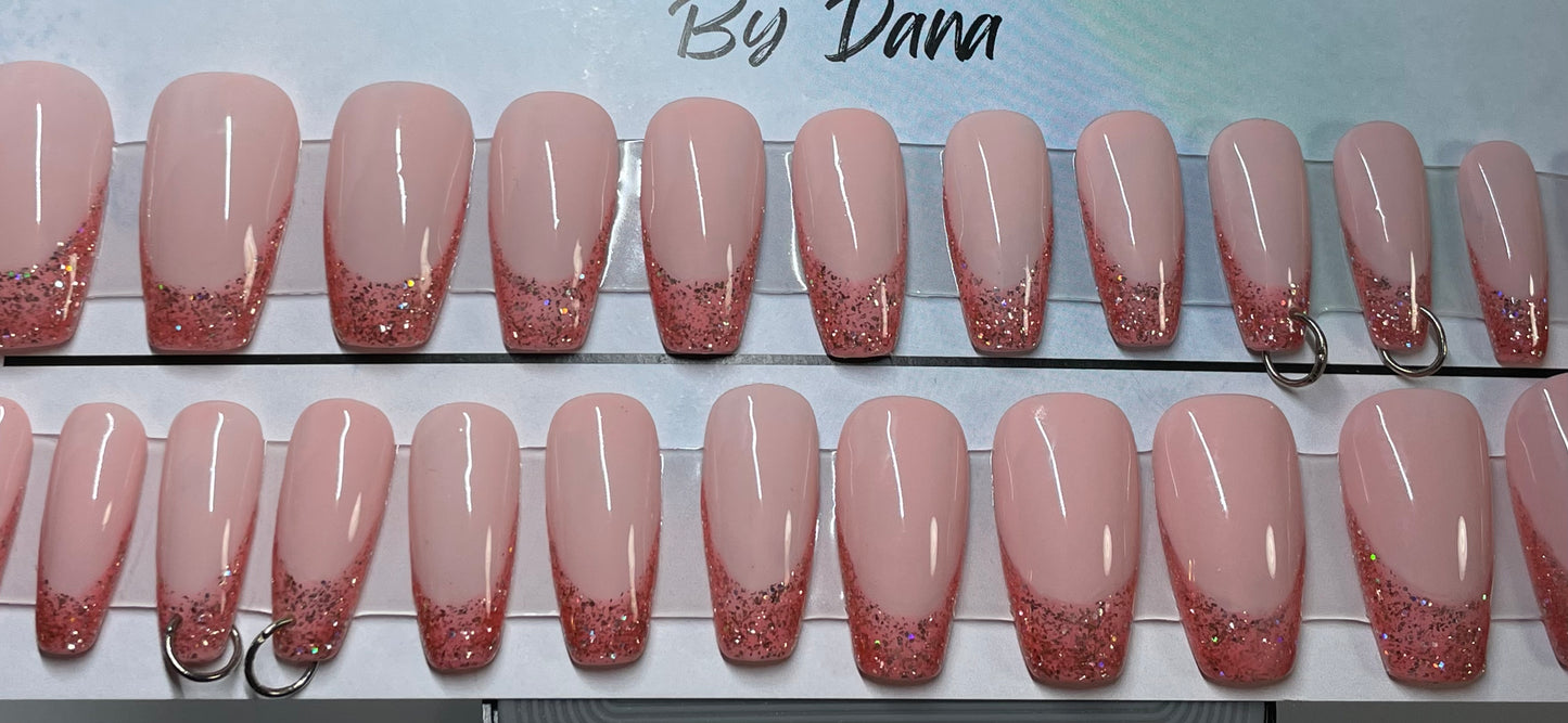 Professionally hand painted pink french set of 24 nails.