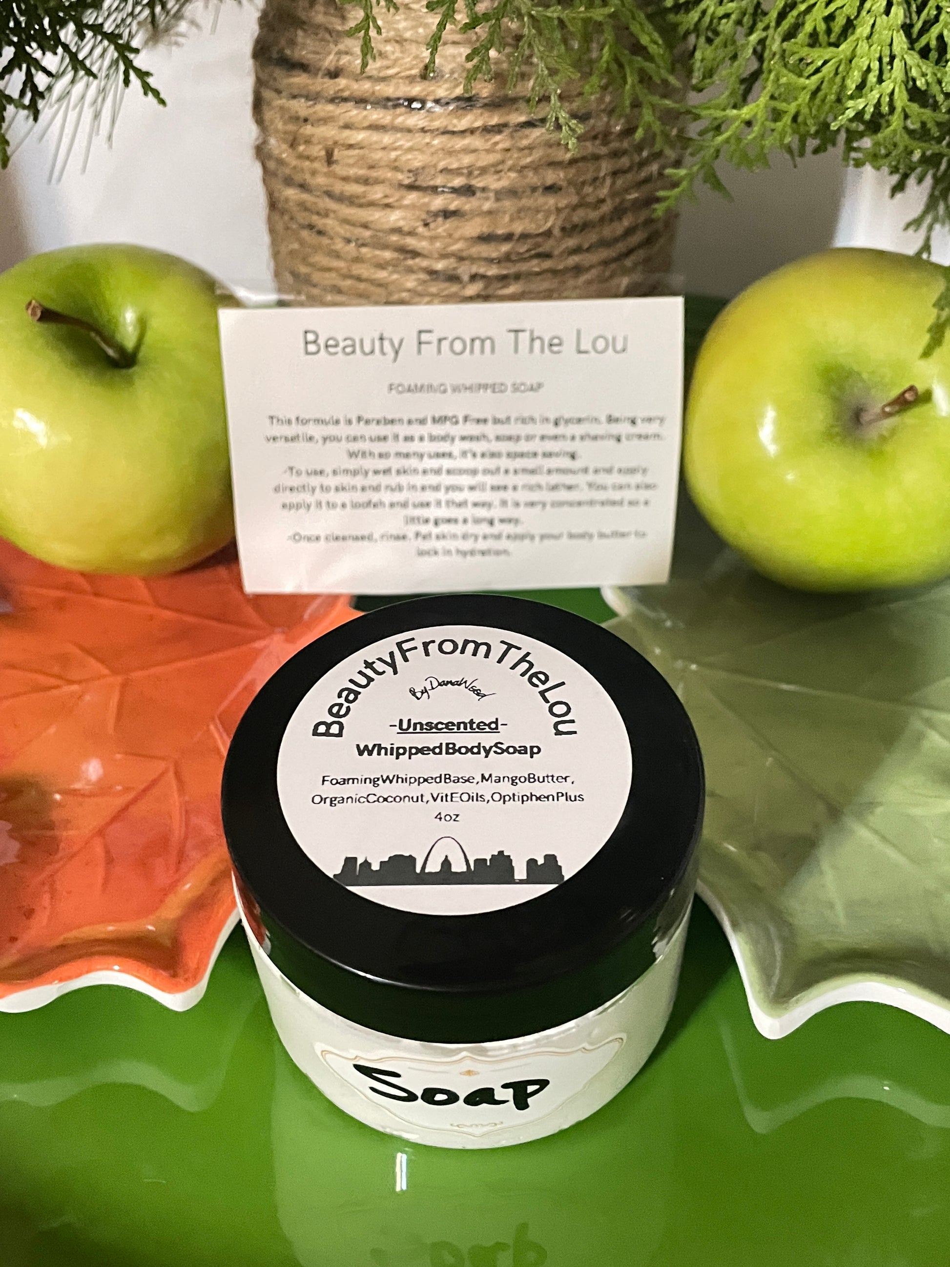 4oz. of homemade natural whipped soap also comes in unscented for the sensitive noses. 