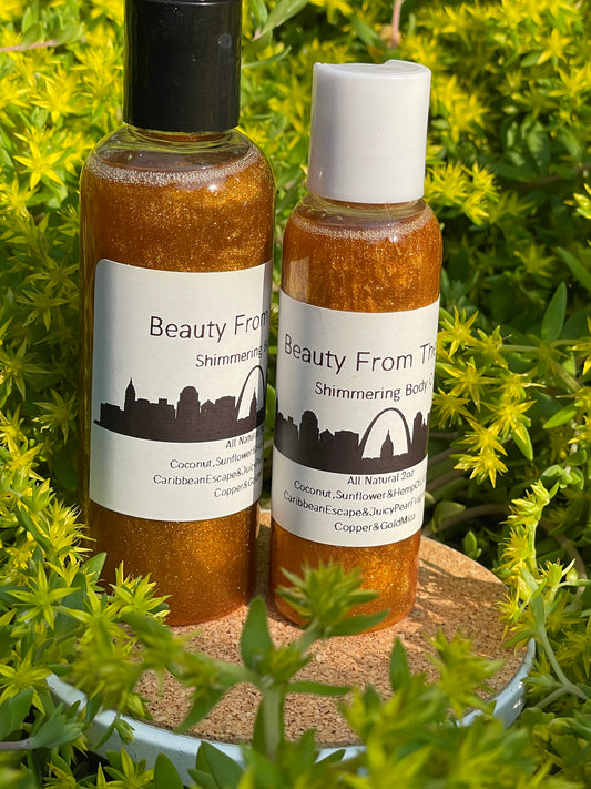 Shimmering homemade all natural body oil made by professional. In a 3.4oz. bottle. 