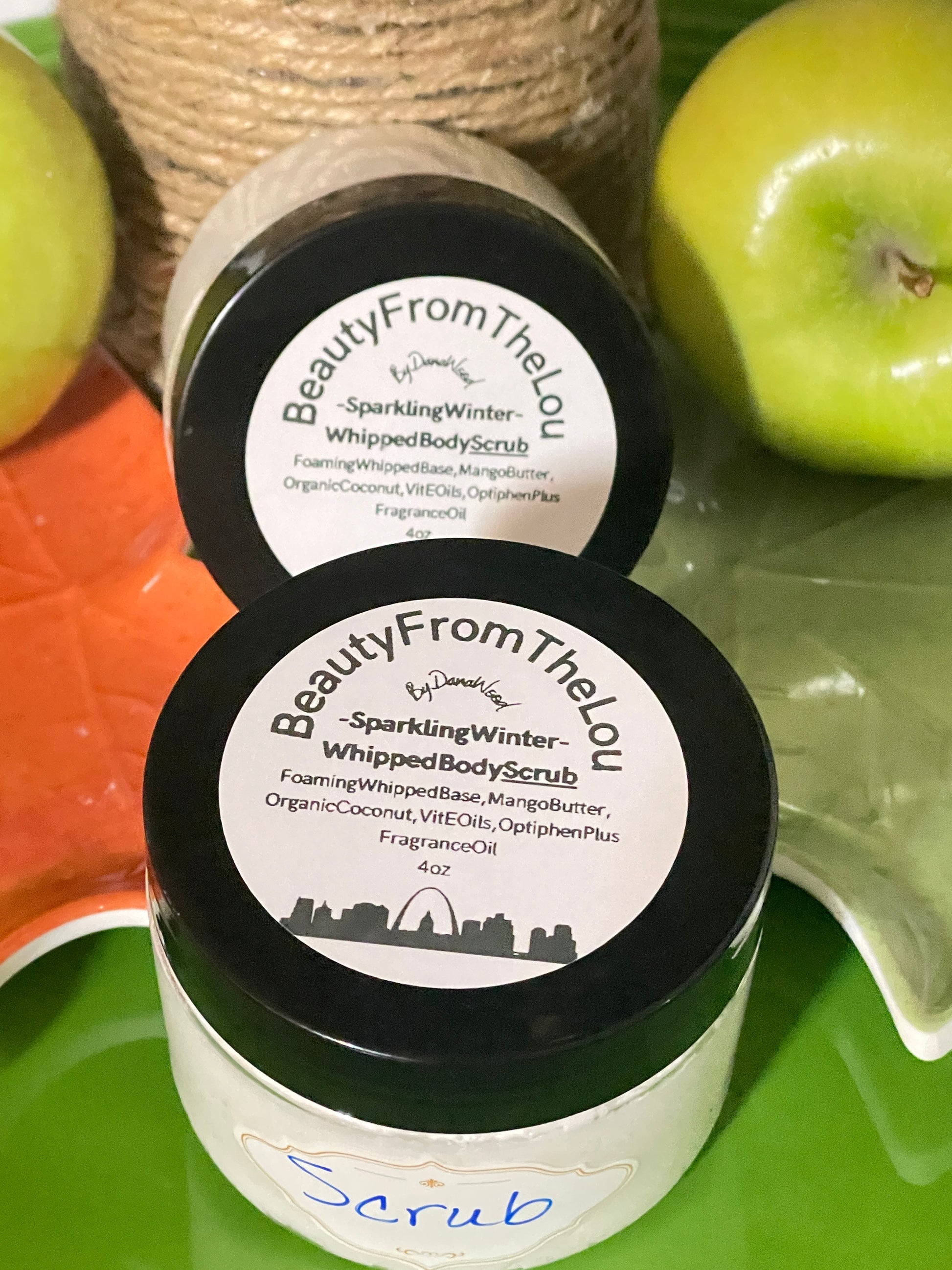 Homemade all natural body butter  made from sustainable materials in a 4oz jar. 
