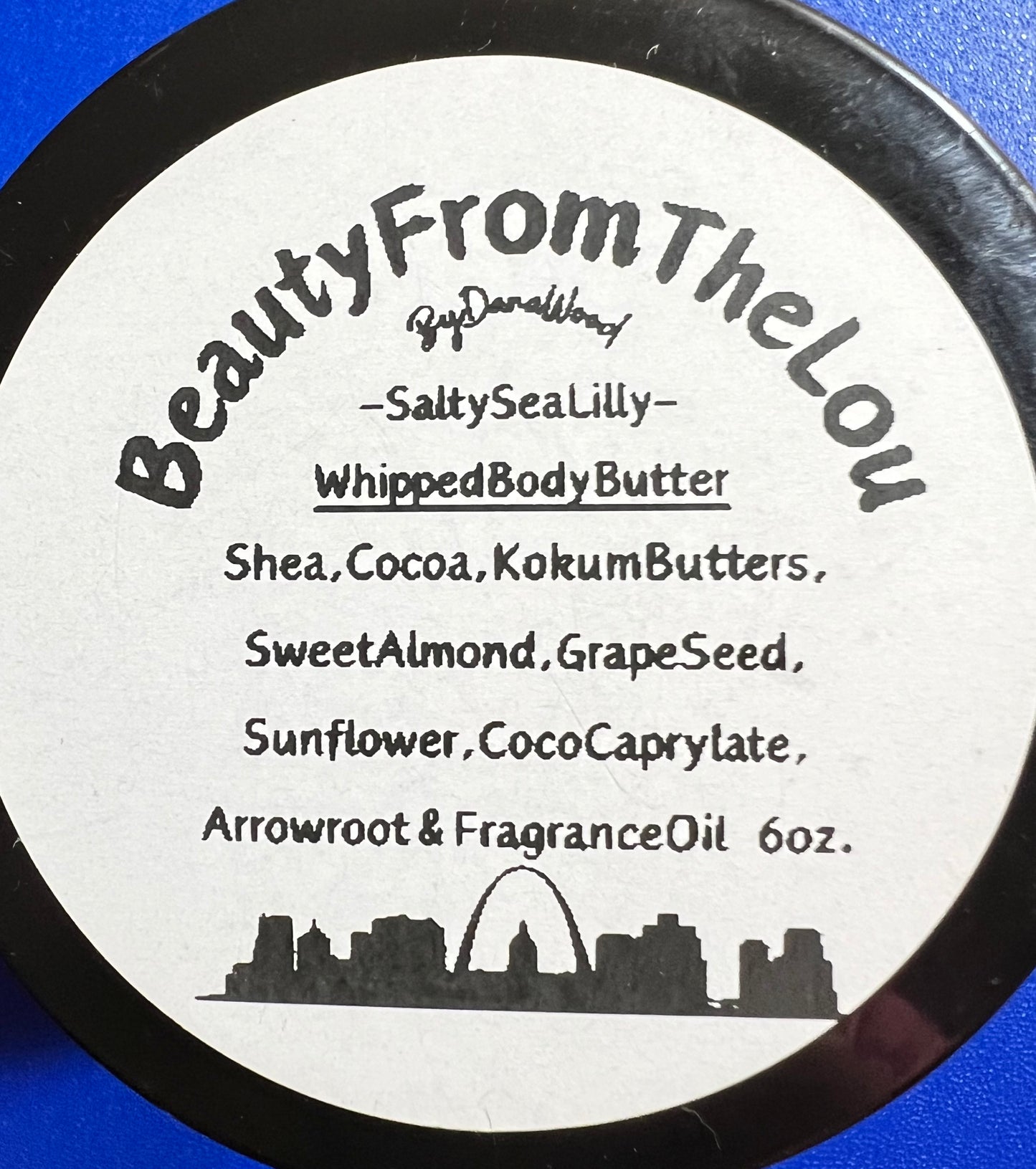 We only use sustainable all natural and organic products in this luxurious hand whipped body butter with the scent of the sea and lillies.