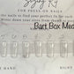 A nail sizing guide for press-on nails showing ten clear plastic nail tips labeled 1 through 10, with handwritten size markings on each nail. The top card reads 'Sizing Kit FOR PRESS-ON NAILS' and includes a handwritten note for 'Bart Box Med Square.