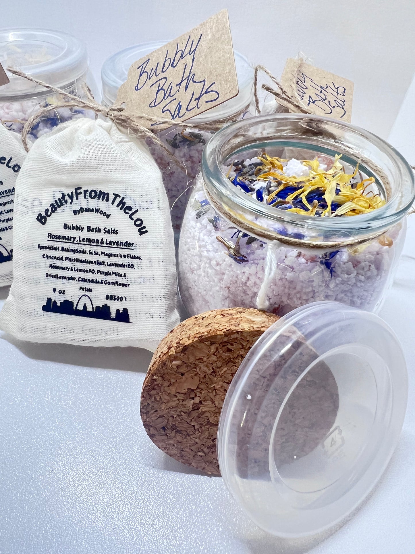 Bubbly Bath Salts are scented with a beautiful lavender and notes of rosemary and lemon. Helps with joint and muscle pain, many skin issues and so much more.