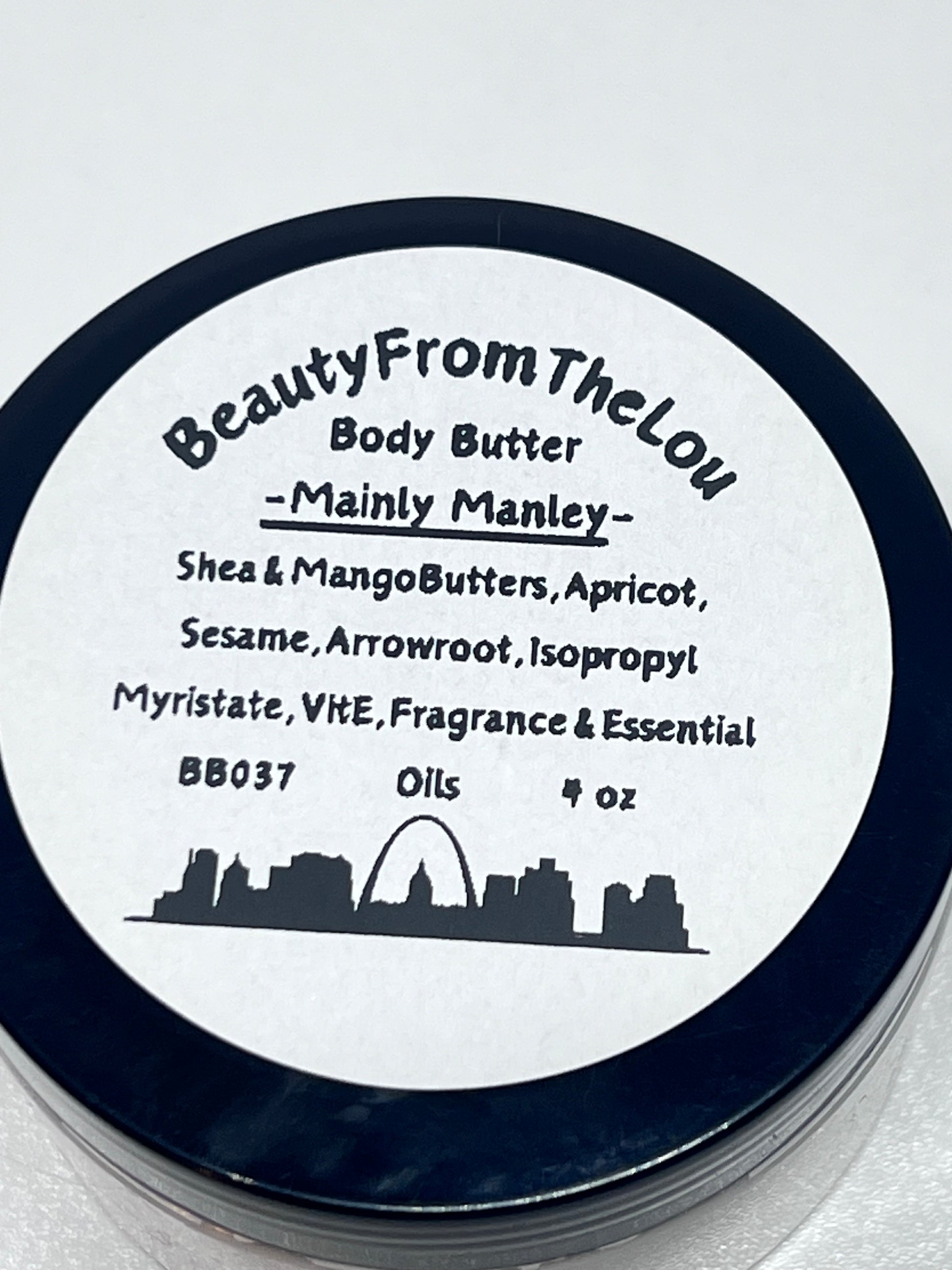 Body butter container with label on a white background