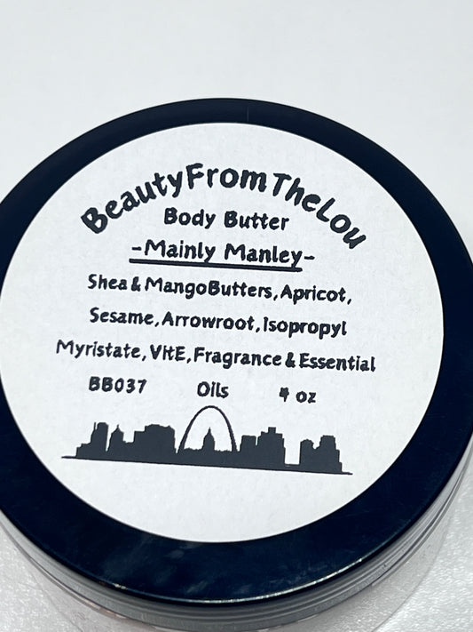 Body butter container with label on a white background