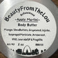 Body butter container label with branding and product details on a wooden surface