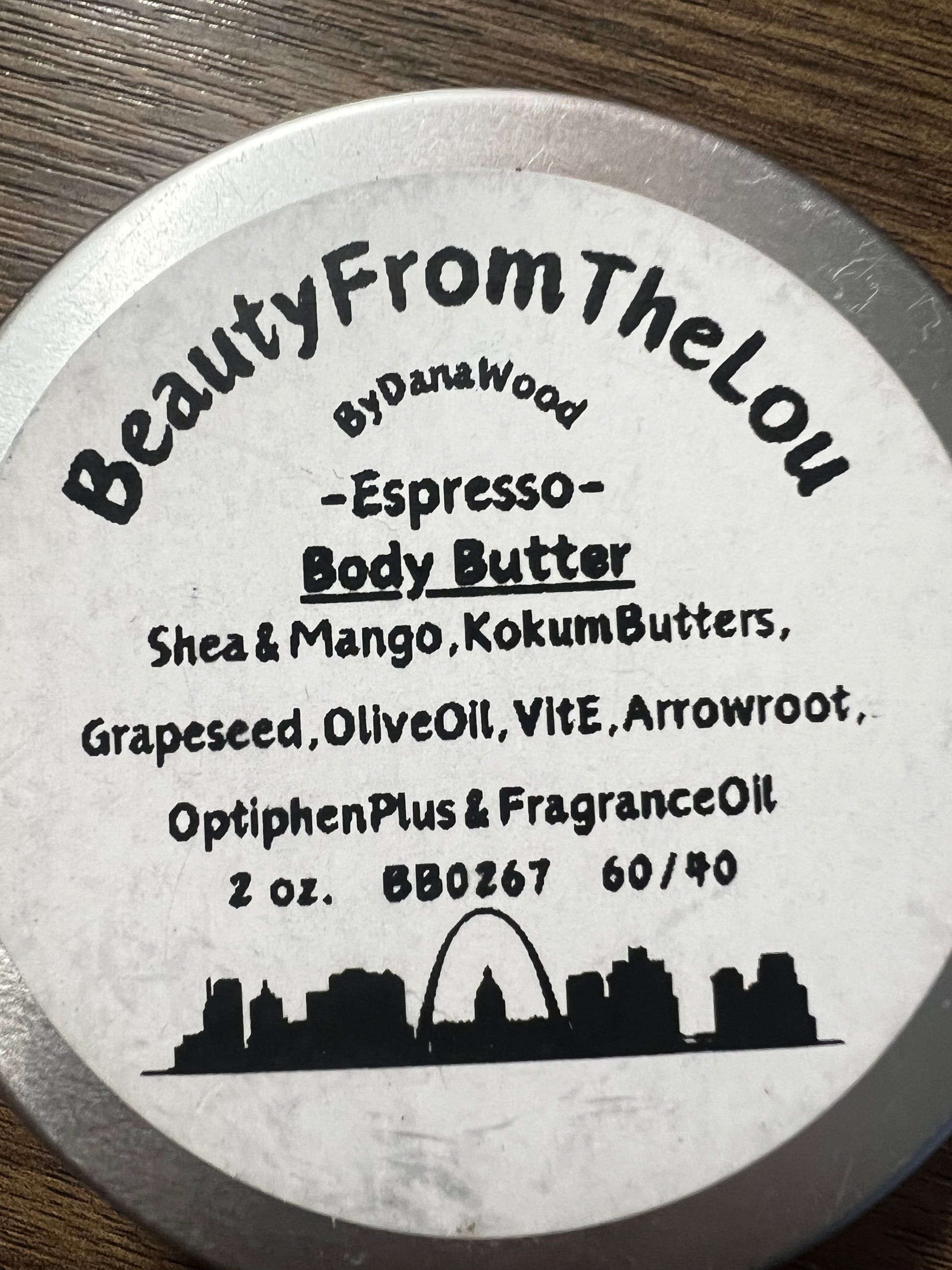 round label with body butter ingredients 2 oz