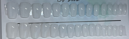 Professionally hand painted set of 30 Milky White Nails.