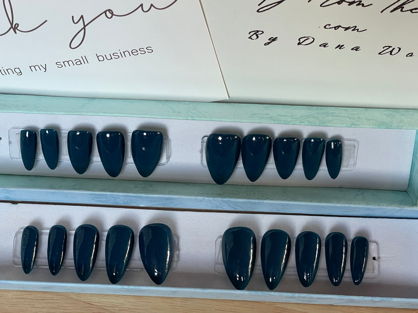 Reusable professionally hand painted Set of 20 Dark Blue Short Stiletto 